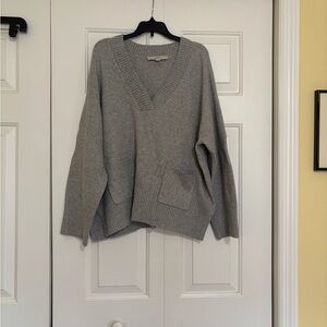 LOFT Heather Gray V-Neck Sweater
